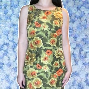 Vintage Silk Ankle Dress 6 Small Water Color Floral Print Flowers & Leaves Print